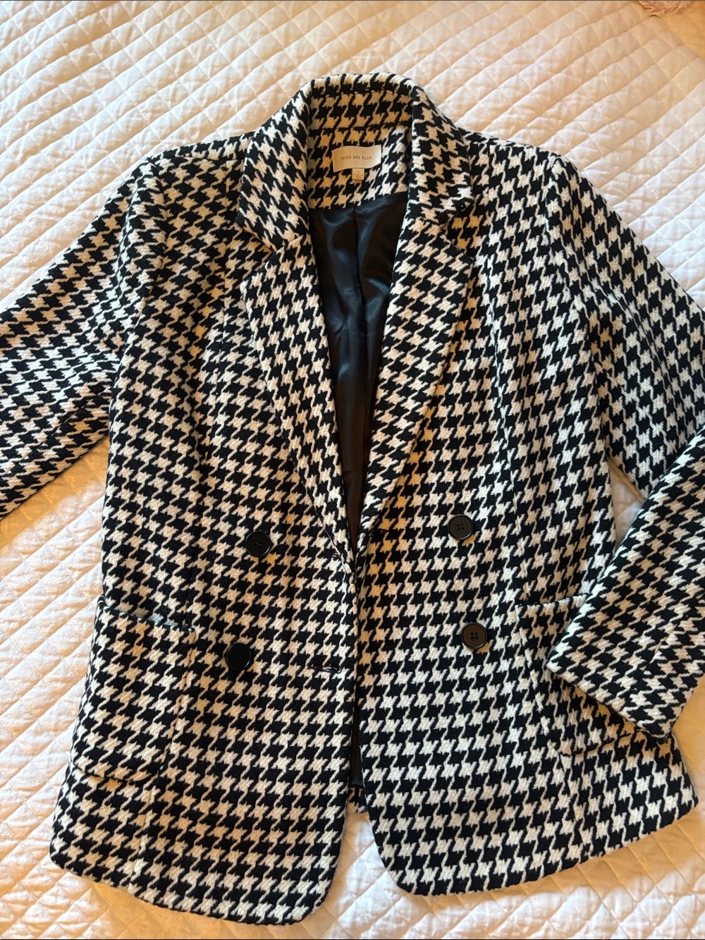Houndstooth Double-Breasted Peacoat Jacket - Black & White NWOT
